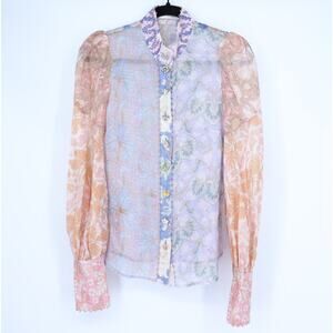 ZIMMERMAN Kaleidoscope Spliced Blouse Multi Floral Long Sleeve Women's 0